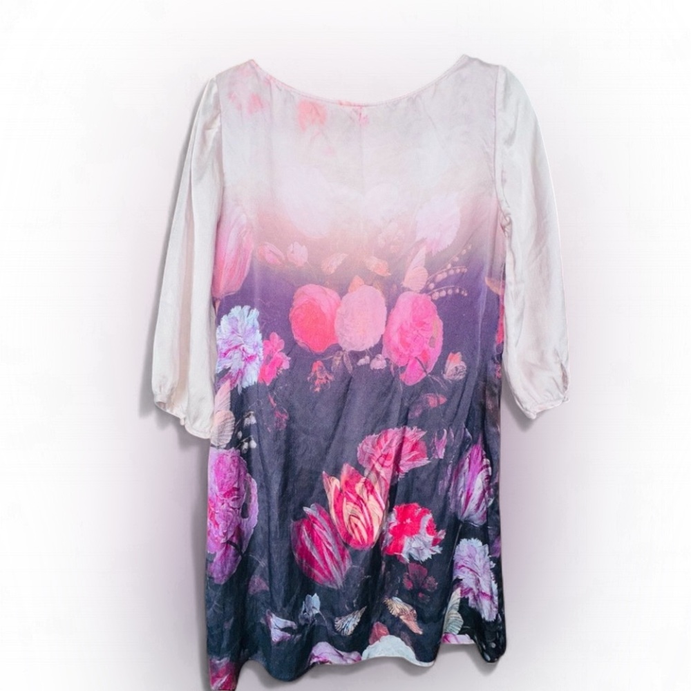 Floral MONSOON Ombre SILK Dress with Pink & white BLOOMS dark gray OMBRE’ mini - Picture 1 of 11